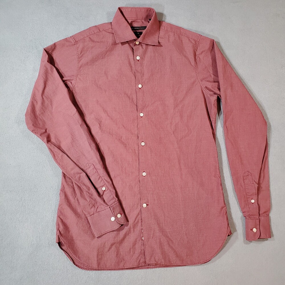 John Varvatos Shirt Mens Medium Red Birdseye Slim Button Down Luxe Made in USA